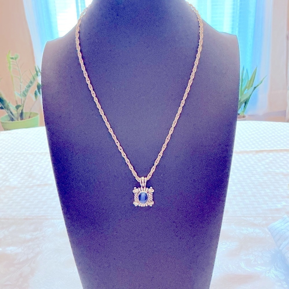 Navy Blue Cat’s Eye Pendant Necklace